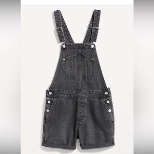 Slouchy Straight Non Stretch Black Jean Overalls